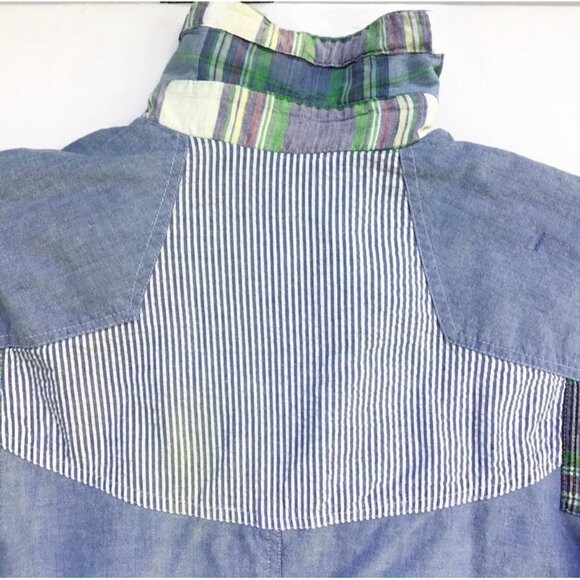 Vintage 90s London Fog Patchwork Plaid Jacket Womens M Blue Chambray Bomber Coat - Picture 10 of 14